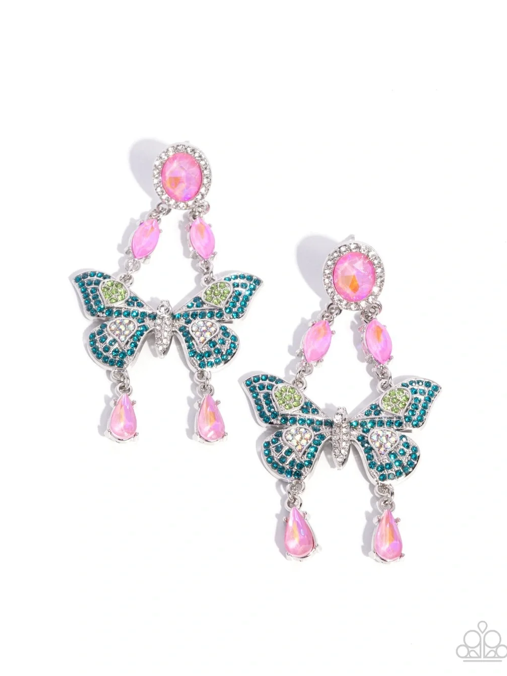 Pink and Teal Butterfly Drop Earrings